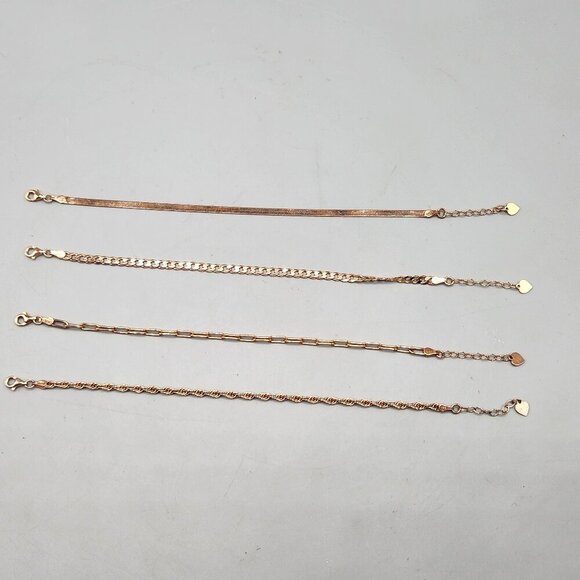 Rose Gold Tone Sterling Silver Bracelet Set 4 Chains Heart Charms 925 Italy NEW - Picture 1 of 12